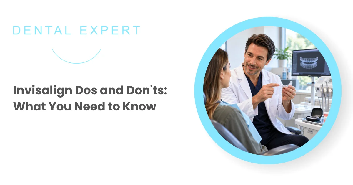 Male dentist explaining Invisalign dos and don'ts with clear aligners to a patient